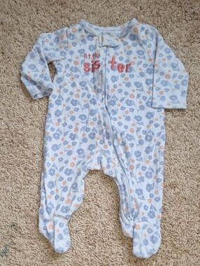 Unbranded Blue Floral 'Little Sister' Baby One-Piece